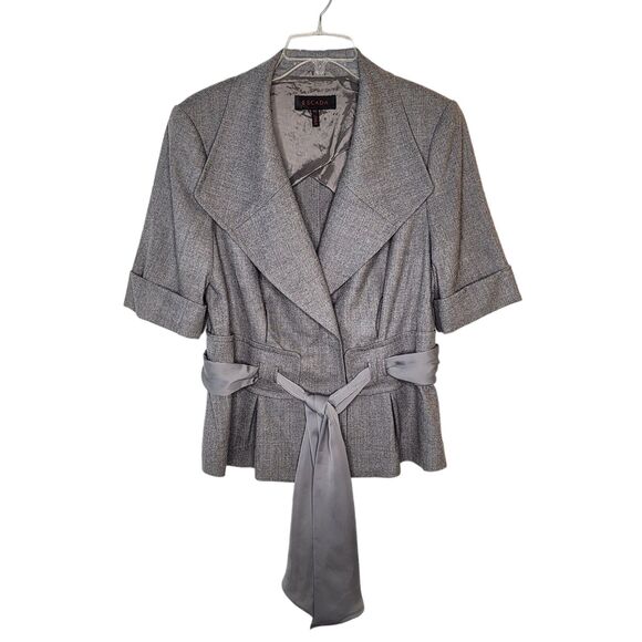 ESCADA Gray Wool Short Sleeve Sash Tie Jacket Blazer Size 40 - Picture 1 of 11